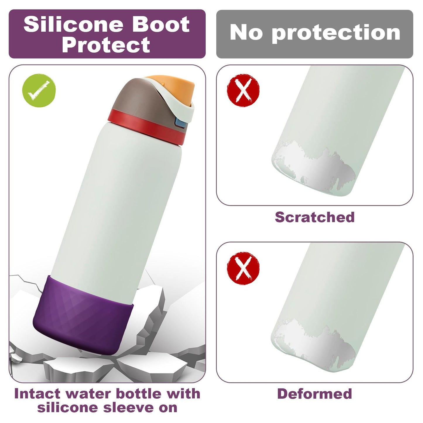 Alwenid 2PCS Silicone Water Bottle Boot for Owala 32 Oz, Anti-Slip Protective Sleeve Bottom Bumper Protector for FreeSip, Twist, and Flip Stainless Steel Water Bottles (Dark Purple+Dark Red)