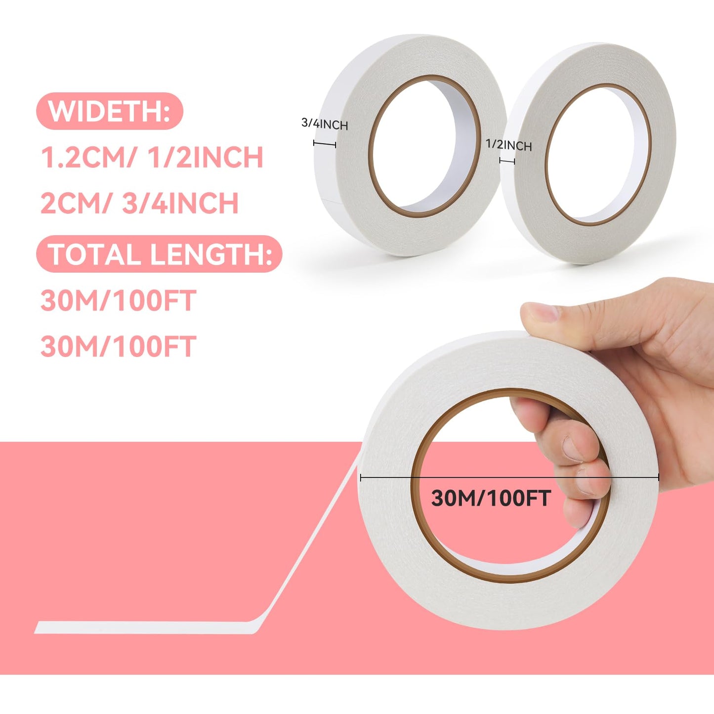 Gunlar Double Side Tape,1/2inch*100FT Adhesive Fabric Hem Tape No Sew Hemming Tape for Clothes,Pants,Curtains,Arts, Crafts,Carpet,Scrapbooking