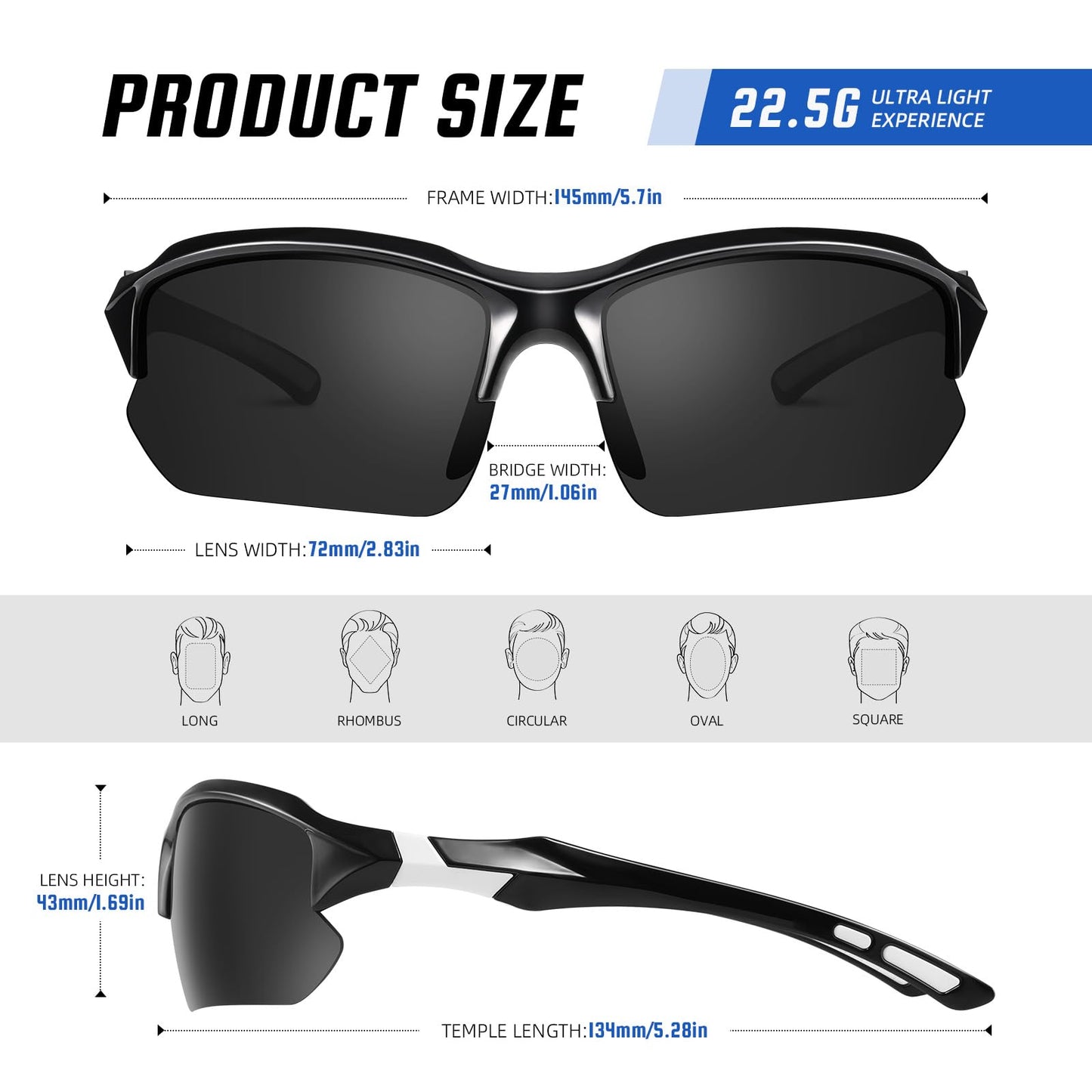 XVXV Photochromic Polarized Sunglasses for Men - UV Protection Lightweight Half Frame Sun Glasses for Running Fishing Golf