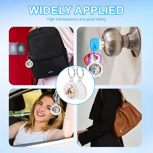 25Pcs Transparent 1.4 Inch Round Acrylic Photo Insert Keychain Blanks with Split Ring Circle Snap-in Photo Frame Keyring Blank Picture Keychains for Women and Men