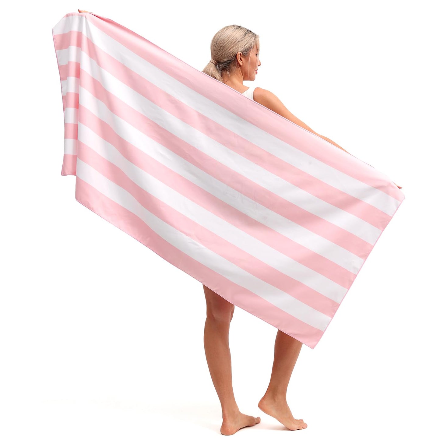 Eunzel 2 Pack Microfiber Beach Towel, Quick Dry Travel Towel Large Sand Free Towel for Beach, Camping, Swim Pool, Gym, Sports& Yoga 71"x32", Stripe Navy & Pink