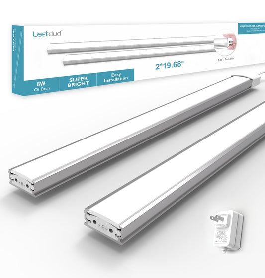 Leetdud Under Cabinet Lighting Plug in, 20 Inch 2 Pcs Kitchen Counter Lights, 4000K Super Bright 1280LM,16W Ultra Thin Led Underabinet Light Bar for Cupboard,Shelf,Sink,Workbench