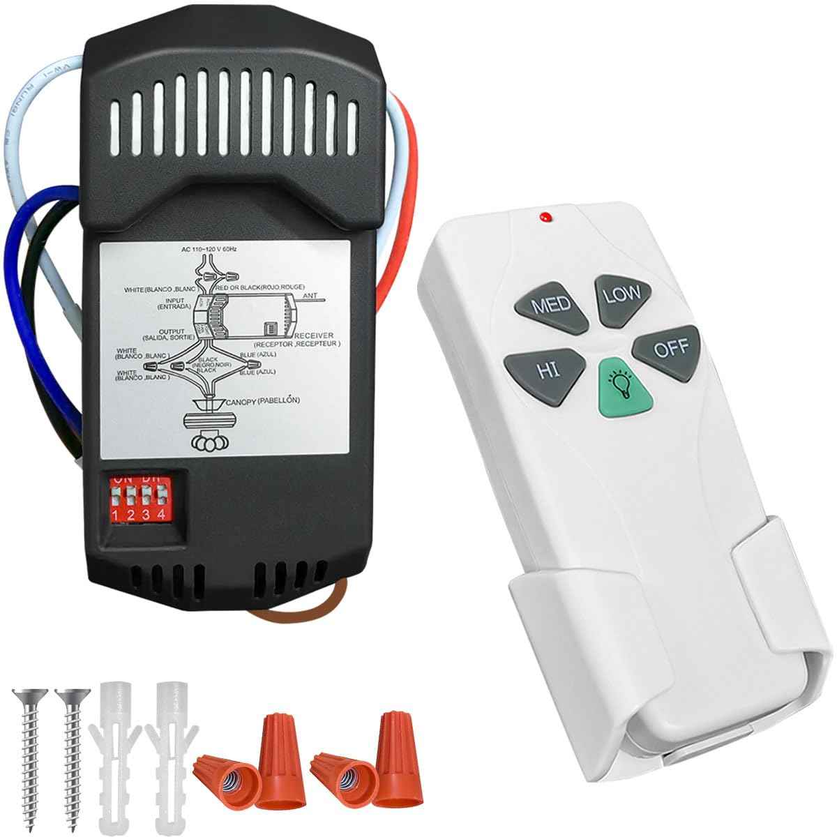 Universal Ceiling Fan Remote Control Kits with Light Dimmer 3 Speed FAN28R Receiver Lamp Dim Remote Replacement for Harbor Breeze Hampton Bay Hunter,Replace FAN-53T 2AAZPFAN53T 11T KUJCE9103 UC7030T