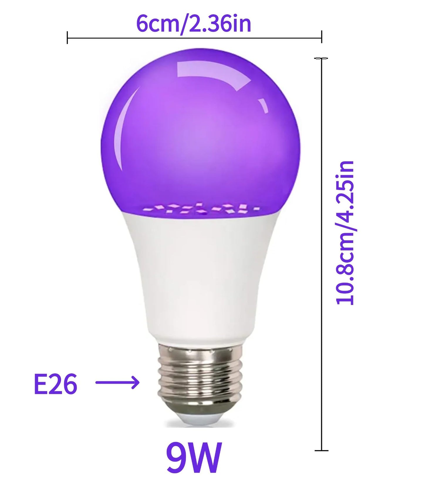 GODUORA 8-Pack LED Black Bulb, A19, UVA 385-400NM, 9W (100W Equivalent), E26 Head, Non-Dimmable, for Halloween Decorations, Glow Parties, Fluorescent Posters