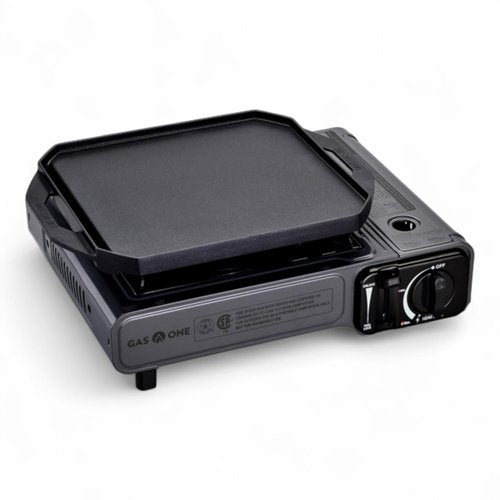 GasOne GS-1000G-KIT Butane Gas Stove with Flat Top Griddle Included – Butane Grill Tent Stove Burners for Cooking for Camping, Kitchen – Diecast Aluminum with Non Stick Coating