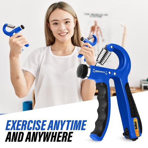 Hand Grip Strength Trainer with Adjustable Resistance 10-130lbs (4.5-59kg), Forearm Hand Grip Strength Exerciser for Muscle Building, Injury Recovery, and Therapy Stress Relief, 2 Pack Blue