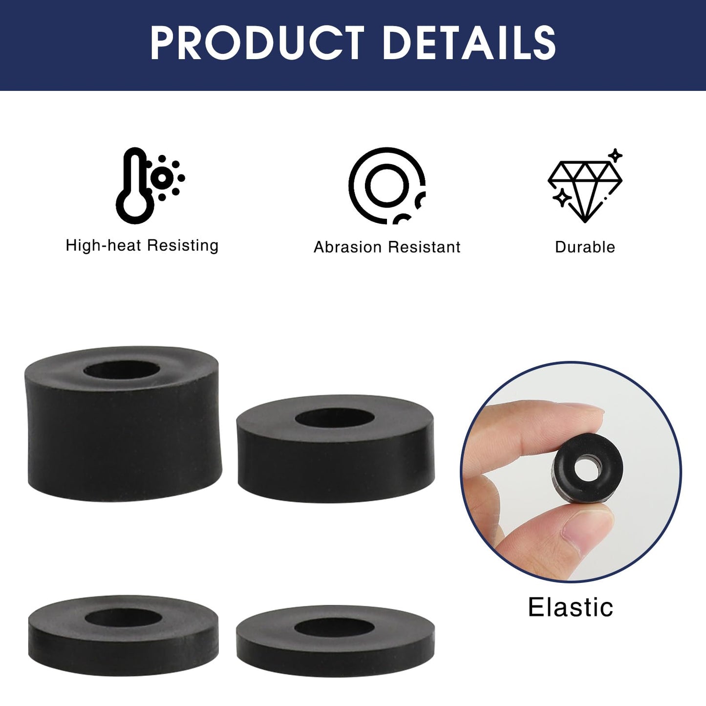 LOGJAM 40 Pcs 4 Sizes Rubber Spacers Washers, Round Solid Rubber Bushings, Bolts Isolation Pads