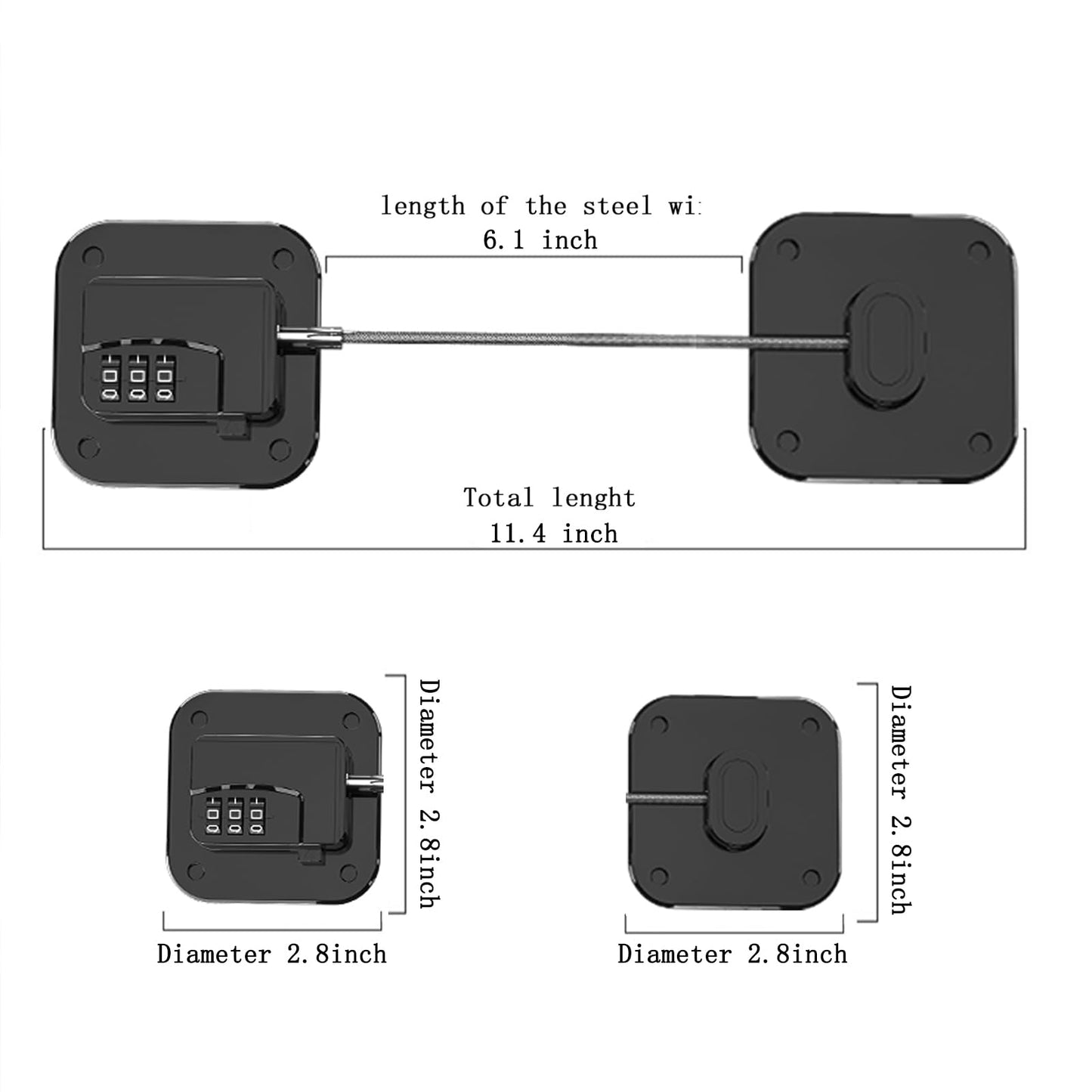 KIZZHISI Refrigerator Lock (2 Pack), Heavy Duty Combination Fridge Lock, for Fridge, Cabinets, Window, Drawers and Child Safety Cabinet Locks, Strong Non-Marking Adhesive No Drilling (Black)