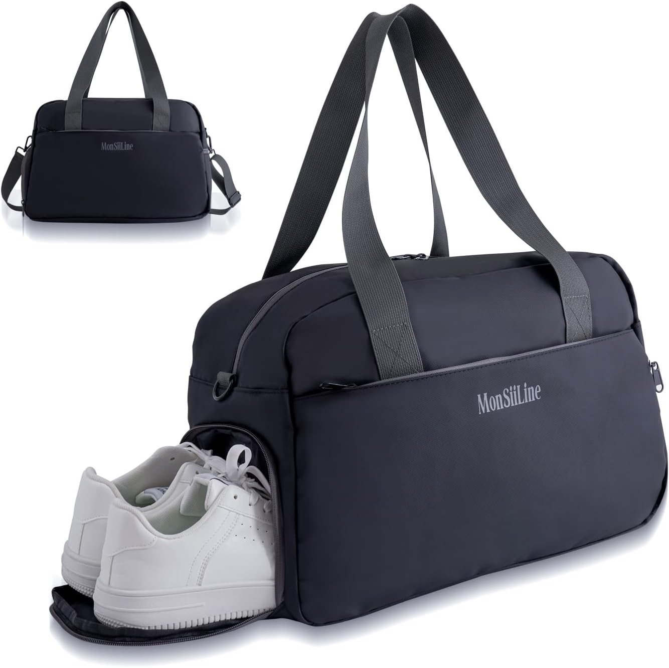 Skiennix Gym Bag - Waterproof Duffle with Shoe Compartment | Lightweight Travel Tote (Black)