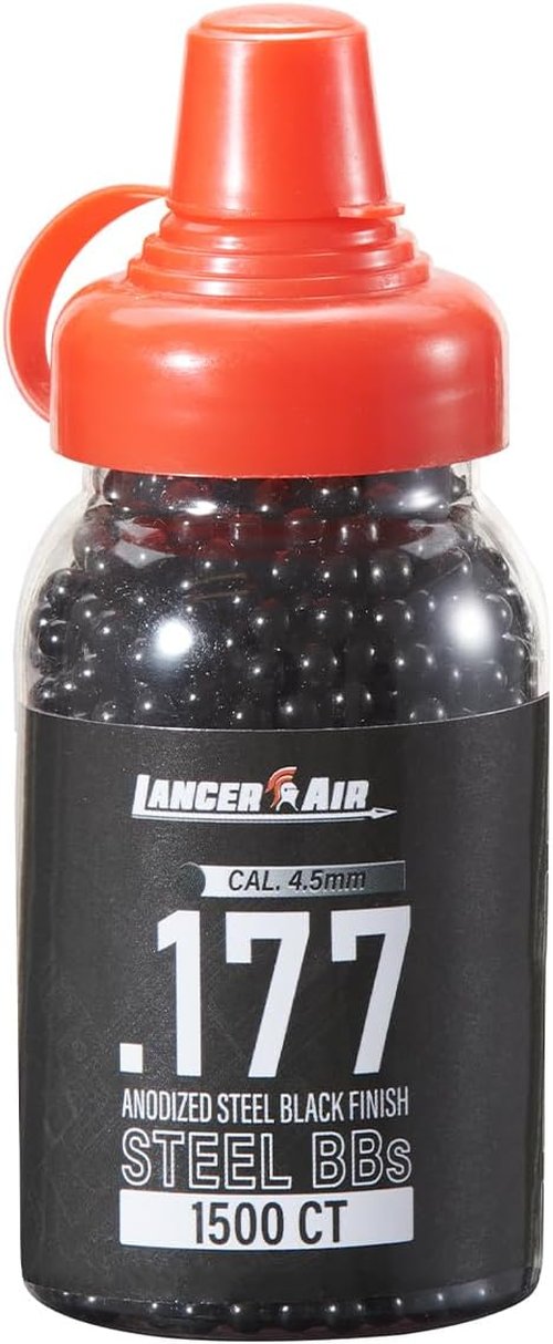 Lancer Tactical Steel BBs - 4.5mm / .177 Cal, Anodized Black Finish, 1500 Count