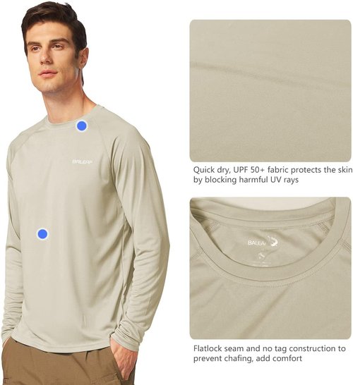 Baleaf Men's UV Protection Long Sleeve Rash Guard - SPF 50+ Quick Dry Fishing & Running Shirt