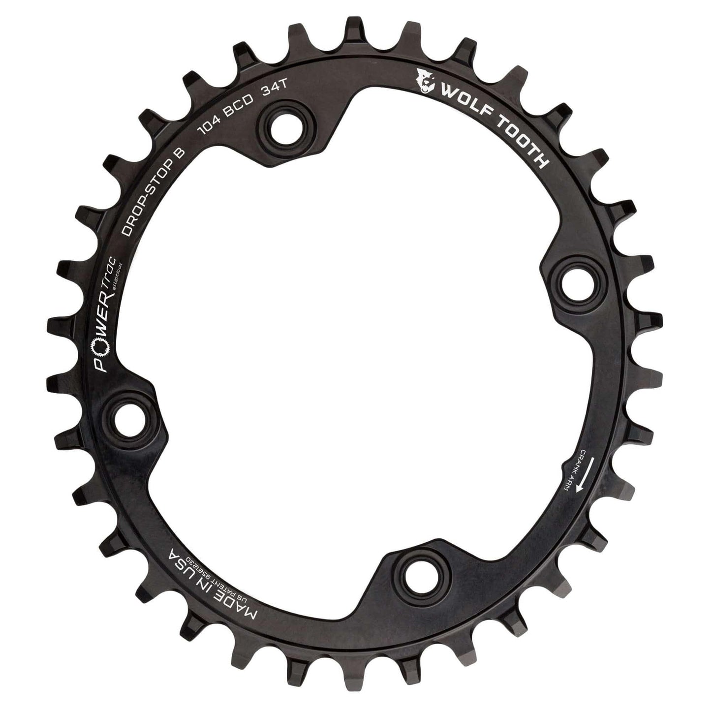 Wolf Tooth Components 104 Bcd Oval Chainring for Shimano 12-Speed Black, 34T