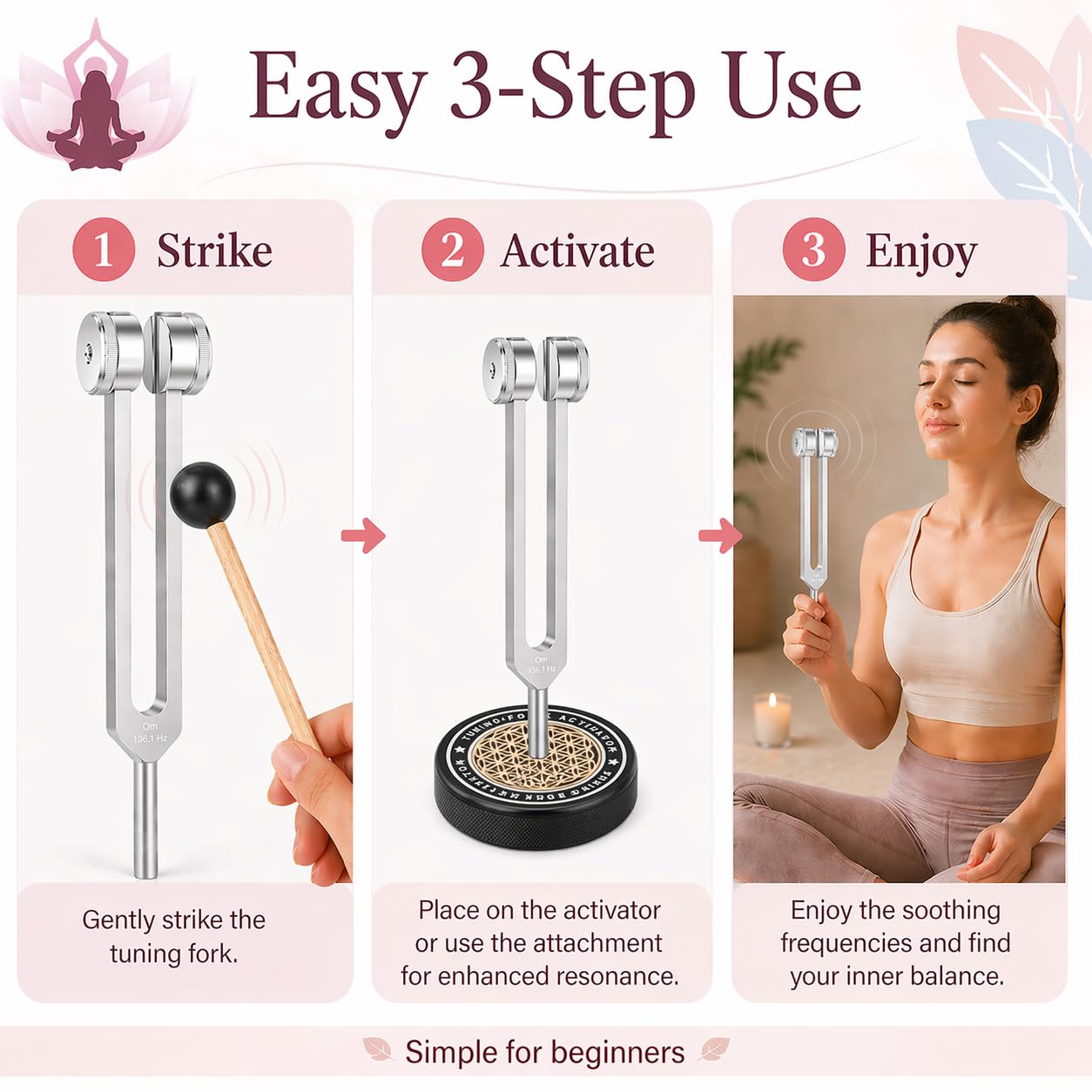 Tuning Forks for Healing Set with Step-by-Step Beginner Guide, 4 PCS