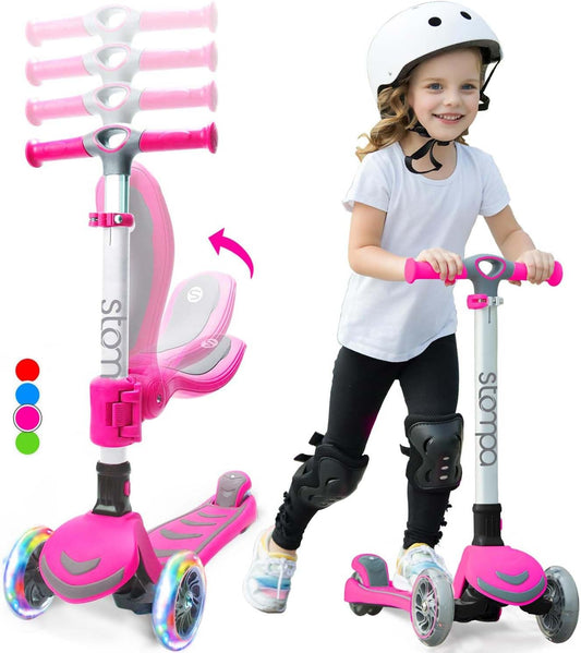 Stompa 2-in-1 Light Up Scooter for Kids | Adjustable Handlebar & Foldable Seat | Ages 3-8