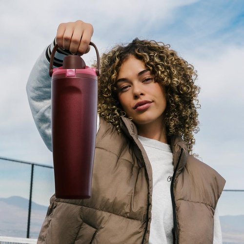 Owala FreeSip Sway Insulated Stainless Steel Water Bottle with Two-Way Spout, Built-In Straw and Bucket Handle, Made for Travel, School, and Sports, 30oz, BPA Free, Leak Proof, Black Cherry