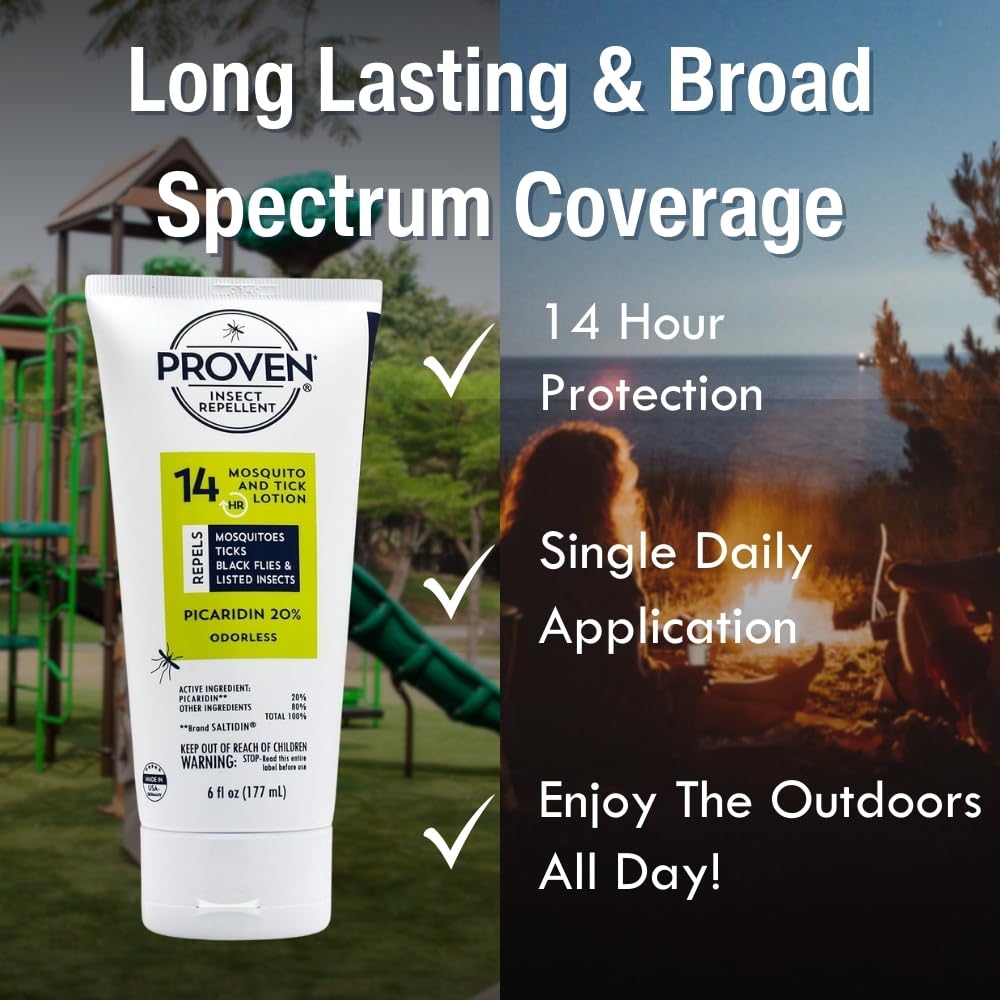 Proven Insect Repellent Lotion, Keep Mosquitoes, Ticks and Flies Off, DEET Alternative Repellent, Up to 14-Hour Protection, Great for Outdoor Camping and Hiking, 6 Ounce, Odorless Lotion