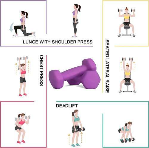 Balelinko Home Gym Equipment Workouts Strength Training Weight Loss Pilates Weights Yoga Sets Free Weights for Women, Men, Seniors and Youth, 6LB Purple, Pair