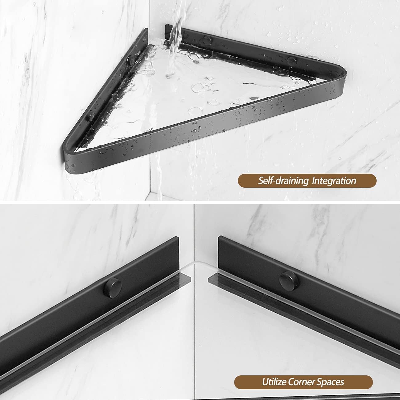 Wall Mounted Glass Bathroom Shelves - 2-Tier Floating Organizer in Black