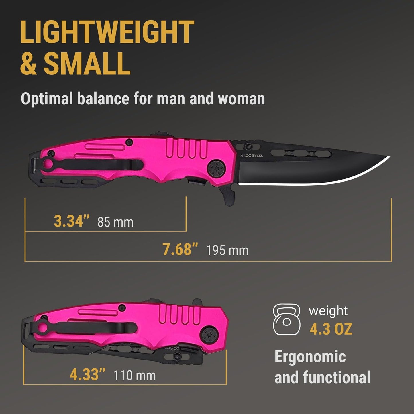 Skiennix Safety Lock Pocket Knife - Cute Spring Assisted Folding Knife in Hot Pink | Ideal Self-Defense Tool for Women
