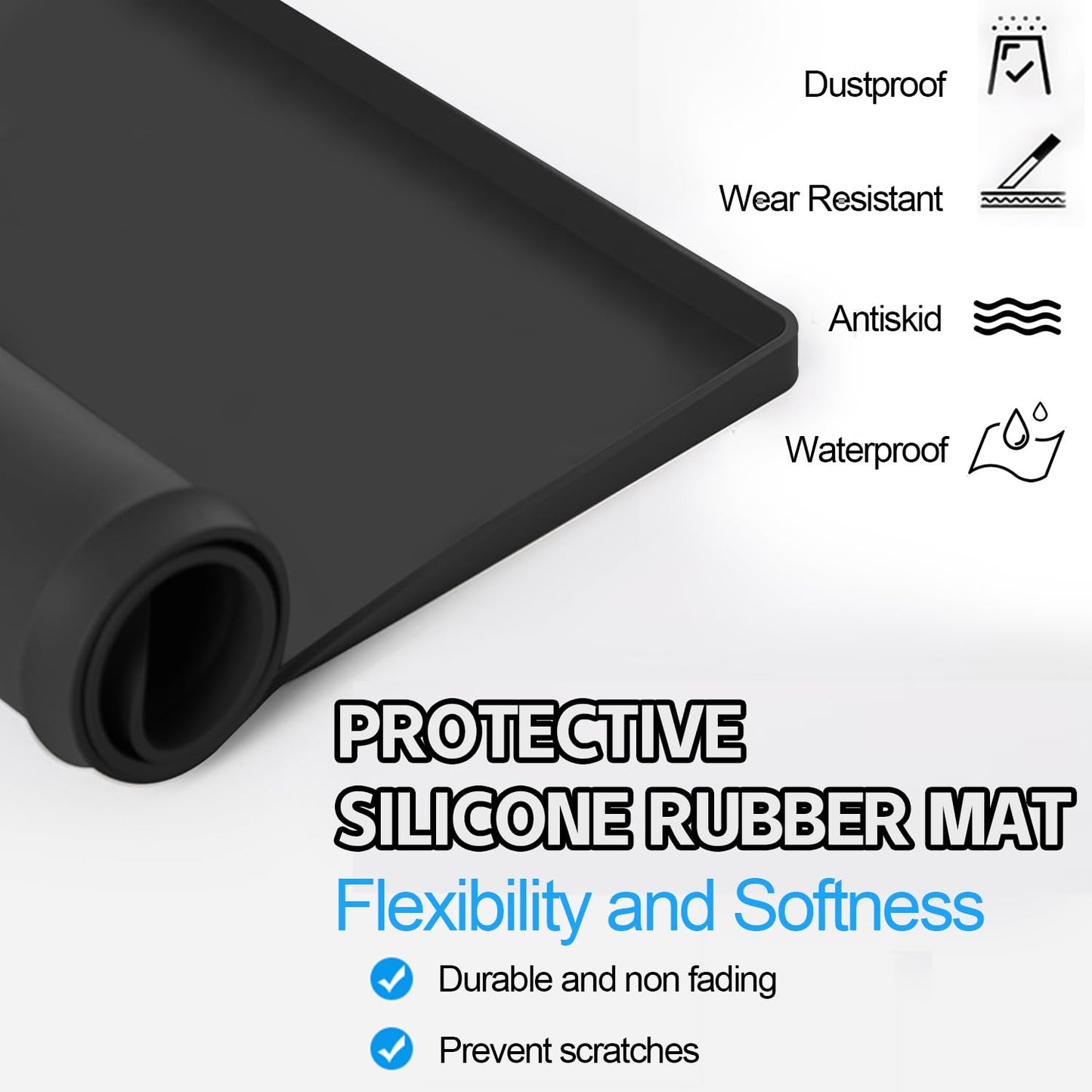 Washing Machine Cover for Top 27”x 27" Pad for Top of Washer or Dryer Protector Rubber Mat for Washing Machine Accessories Non Slip Waterproof Washable (Black)