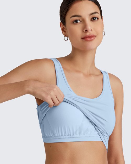 G4Free Work Out Tops Gym for Women Built in Bra Padded U Neck Yoga Long Line Sports Bras Active Running Gym Casual Top (Light Denim,M)