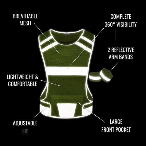 247 Viz Mesh Reflective Vest with Inside Pocket - High Visibility Reflective Running Gear Safety Vest Straps for Men, Women,Kids, for Night Running, Walking, & Cycling