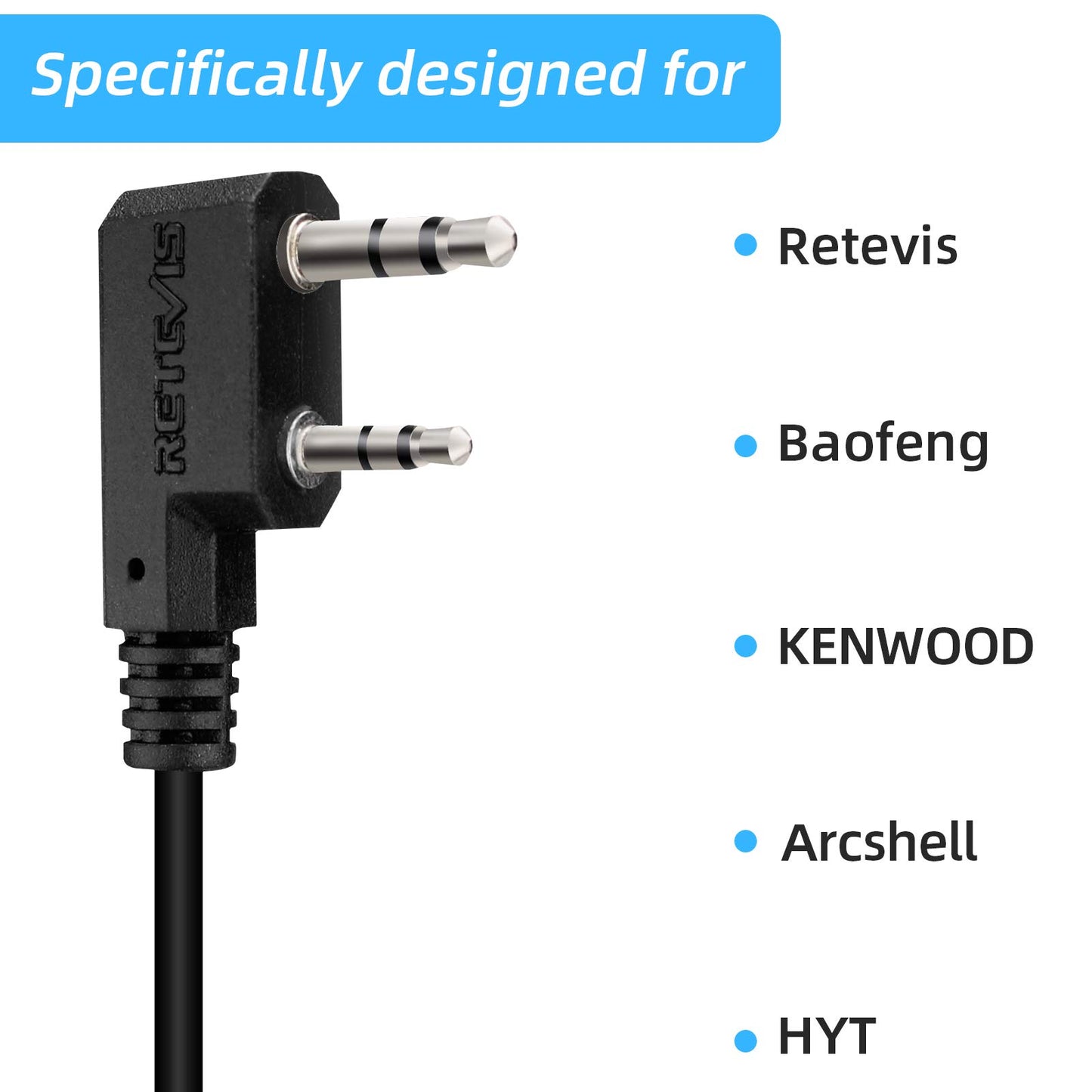 Retevis Adjustable Earhook Walkie Talkie Earpiece with Mic, D Shape Earhook, for RT22 RT68 RT21 H-777, Compatible with Pxton, Baofeng BF-888S, Kenwood Walkie Talkie, 2 Way Radio Headset(6 Pack)