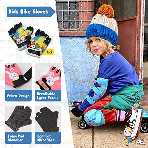 Kids Knee and Elbow Pads with Bike Gloves - Small Dinosaur