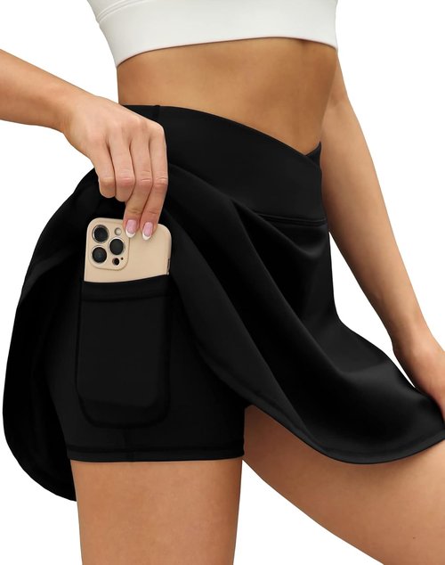 LouKeith Tennis Skirts for Women - Pleated High Waisted Athletic Golf Skorts with Shorts Pocket
