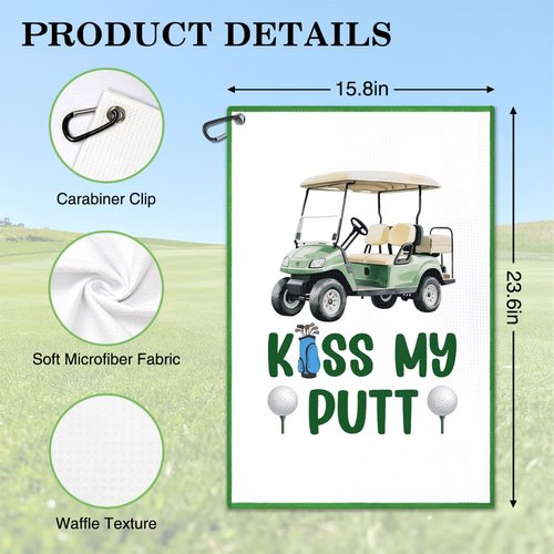 Juoqg Kiss My Golf Towel, Funny Golf Bag Towel with Clip, Golfing Accessories for Men Women, Christmas Retirement Birthday Gifts for Golfer Sport Fan Player, Golfing Gifts for Grandpa Dad Uncle