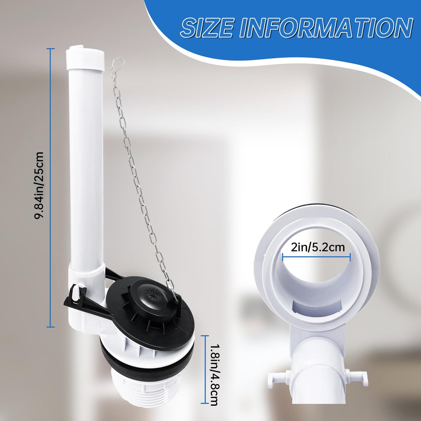 2 Inch Toilet Flush Valve Replacement Kit for Two-Piece Toilet, Compatible with American Standard, Kohler & TOTO, Includes Flapper, Easy to Install, Leak-Proof Design