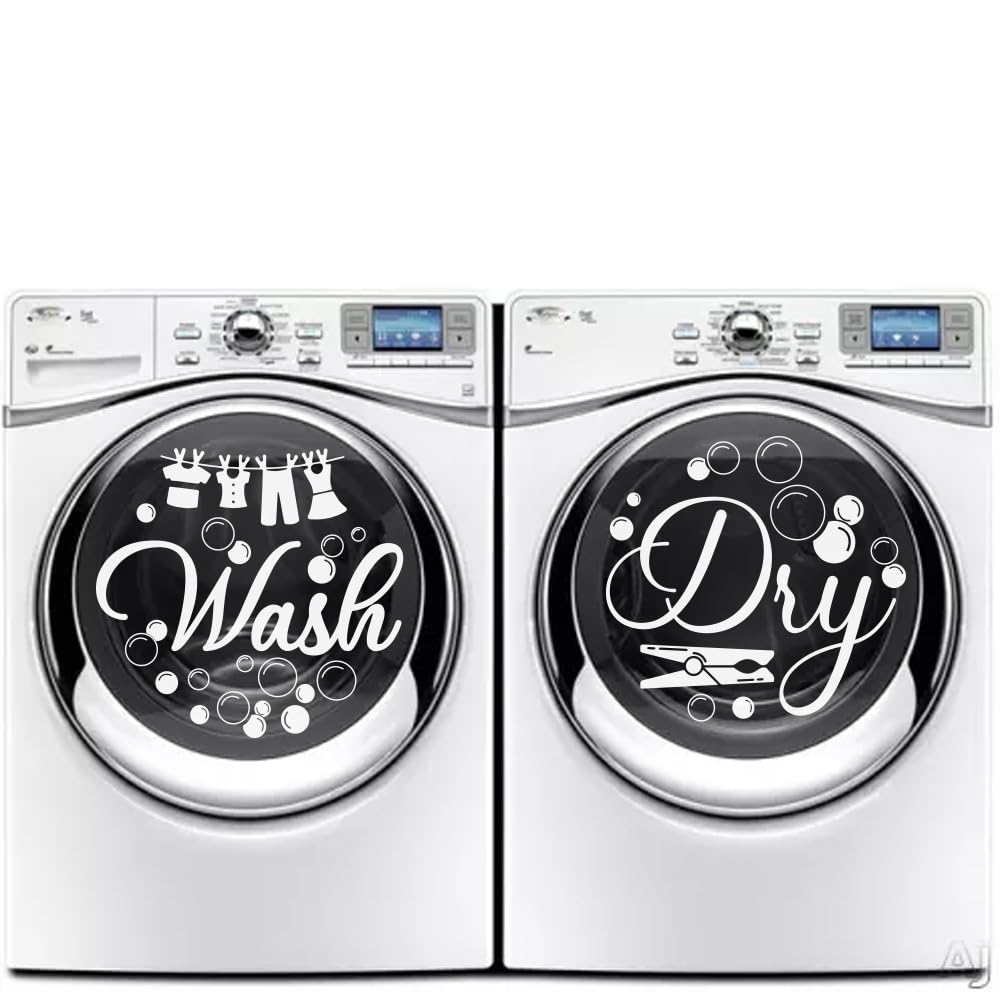 SUPERDANT Laundry Room Wall Stickers Wash and Dry Vinyl Wall Decals Washing Machine Art Wash Room DIY Decoration Hang Out to Dry Print for Washing Machine Laundry Rooms Decor White