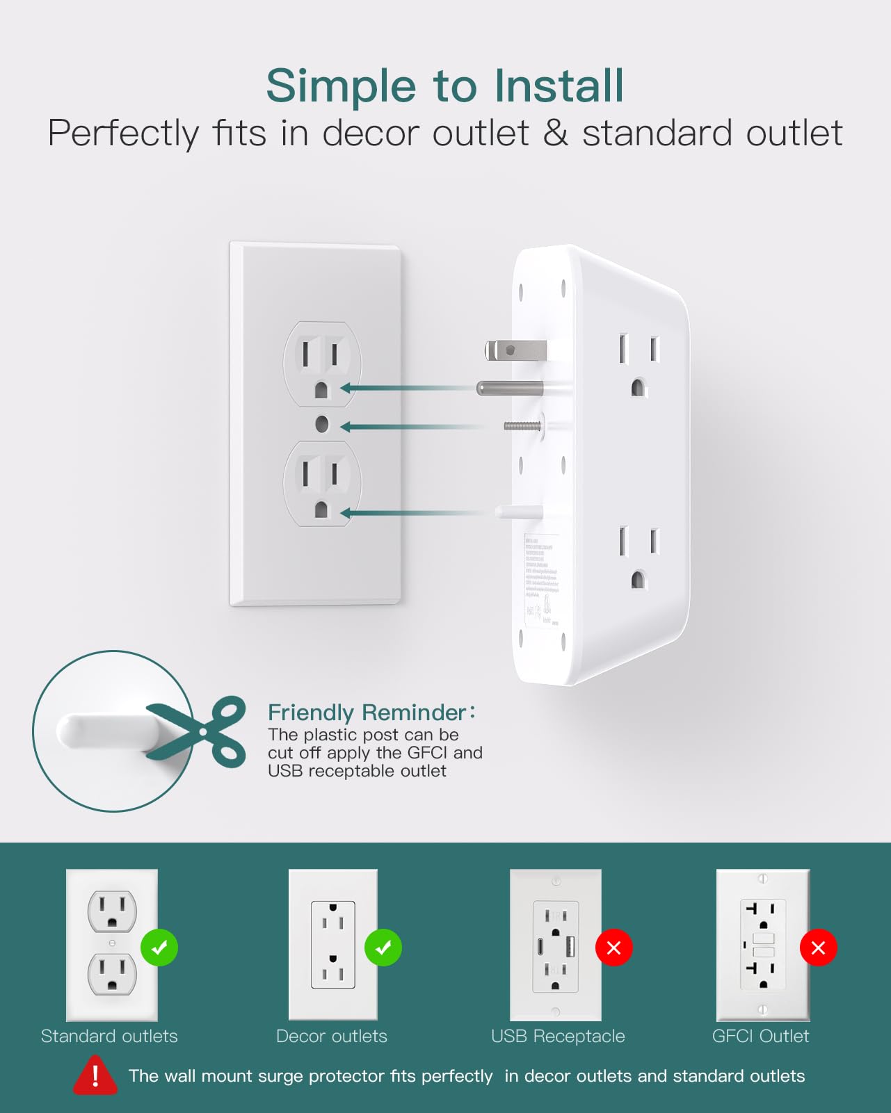 Addtam Surge Protector Outlet Extender, 6-Outlet Splitter with 4 USB Wall Charger(PD 20W), Multi Plug Wall Outlet 1800J Power Strip for Home Office Dorm Room Essentials
