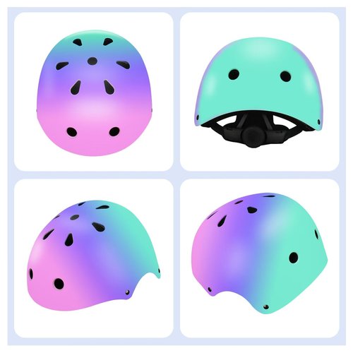 Color Gradient Adjustable Kids Bike Helmet with Knee & Elbow Pads Set | Multi-Sport Safety Gear for Boys & Girls Ages 5-14 | Skateboarding, Scooters, Roller & Inline Skating, Longboarding