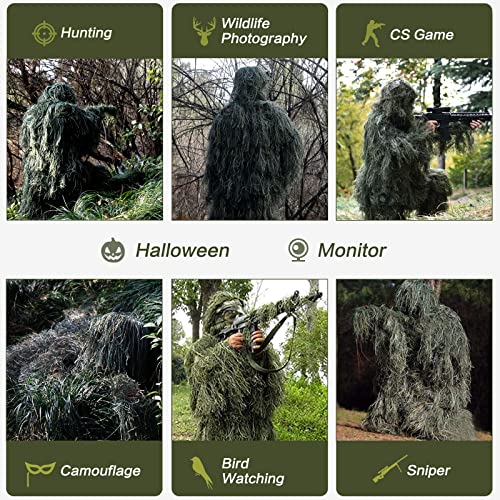 MOPHOTO 5-in-1 Ghillie Suit for Hunting Camouflage, XL/2XL, Dense Forest