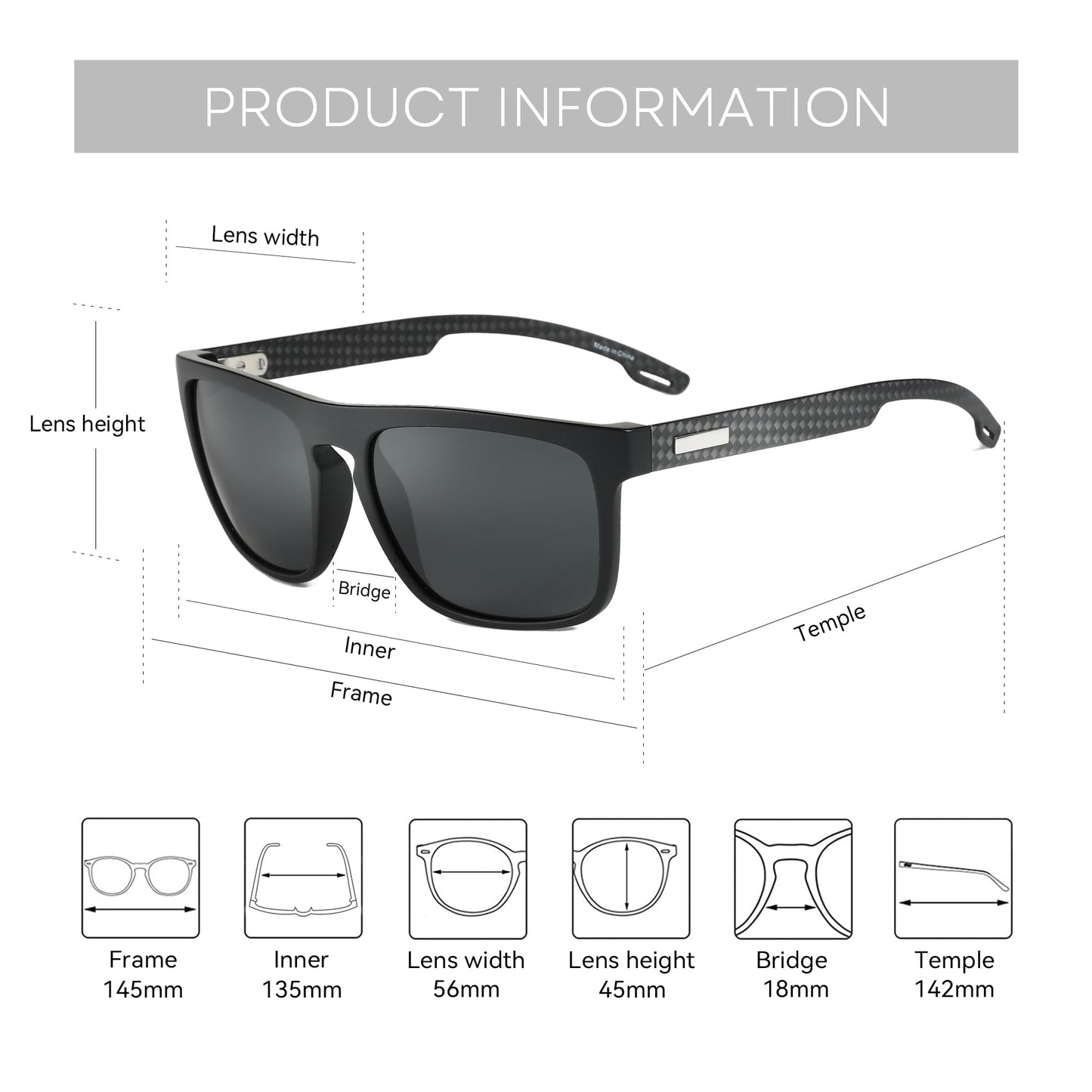ZENOTTIC Polarized Sunglasses Men Square: Unbreakable TR90 Frame Carbon Fiber Temple UV400 Protection Sun Glasses for Driving