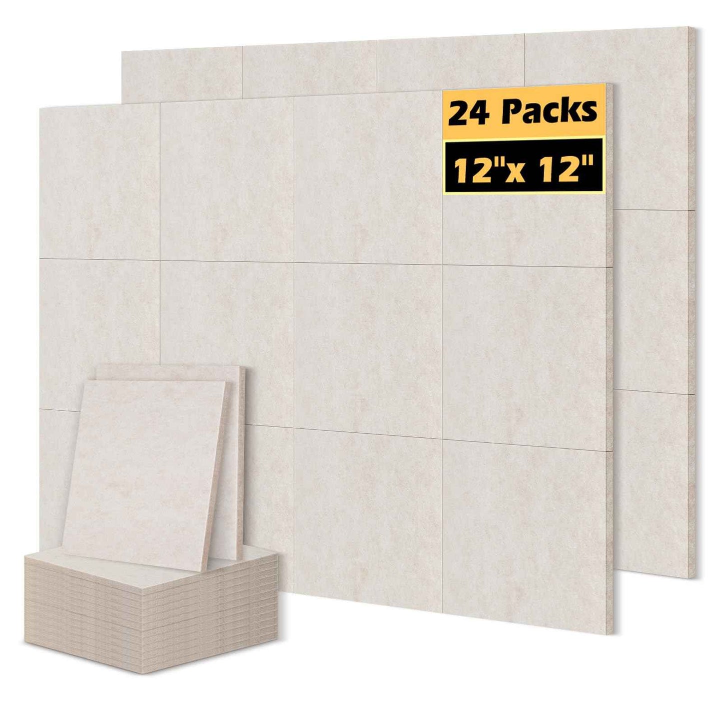 DOLLAR BOSS Felt Acoustic Panels 24-Pack 12''x 12'' High Density Soundproof Panels for Walls, Noise Reducing Sound Absorbing Tiles for Studio Recording Office Home Door Ceiling, Beige
