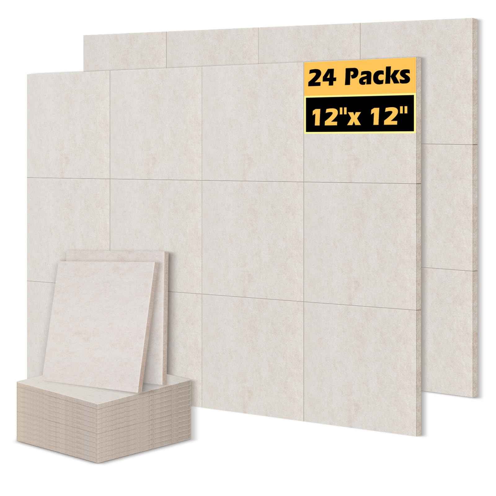 DOLLAR BOSS Felt Acoustic Panels 24-Pack 12''x 12'' High Density Soundproof Panels for Walls, Noise Reducing Sound Absorbing Tiles for Studio Recording Office Home Door Ceiling, Beige