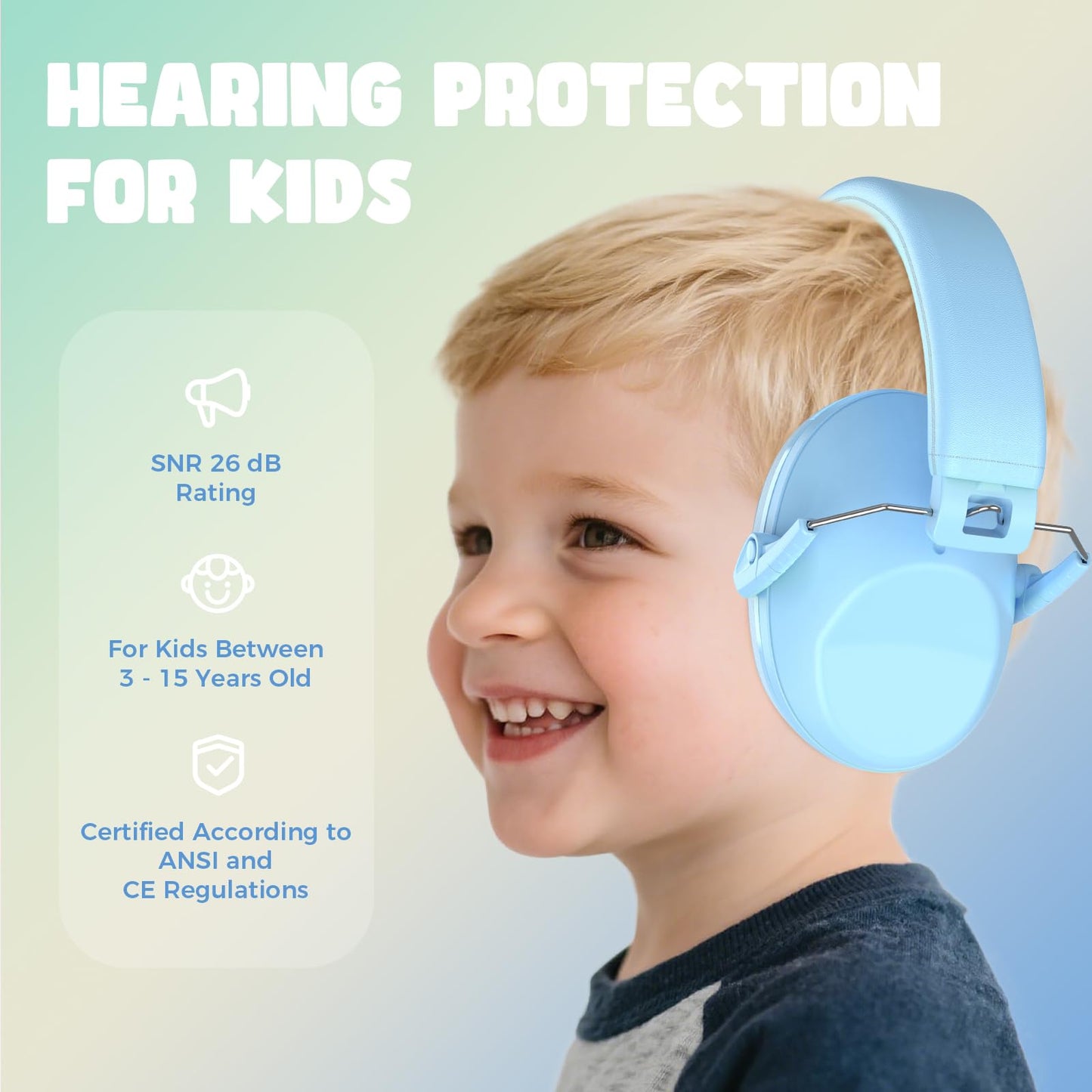 ProCase Kids Noise Cancelling Headphones, Kids Toddler Ear Protection, SNR 26 dB Ear Muffs for Noise Reduction for Autism Children, Hearing protection Earmuffs for Fireworks Flight Study -Skyblue