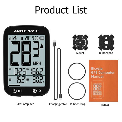 Bikevee Bike Speedometer GPS Wireless Cycling Computer – Auto Start/Stop, Auto Backlight, Waterproof Bicycle Odometer MPH KM/H, 2.4" LCD Display – Black
