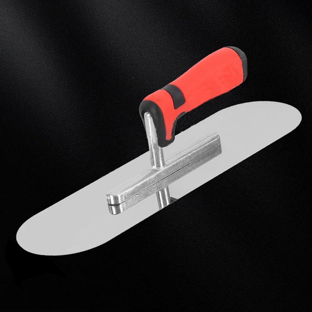 ESreake Concrete Tools Stainless Steel Pool Trowel, 10" x 3" Masonry Hand Tool with Soft Grip Handle, Lightweight, Plastering Trowel for Drywall Plastering Construction, Round End (Small:10"L x 3"W)