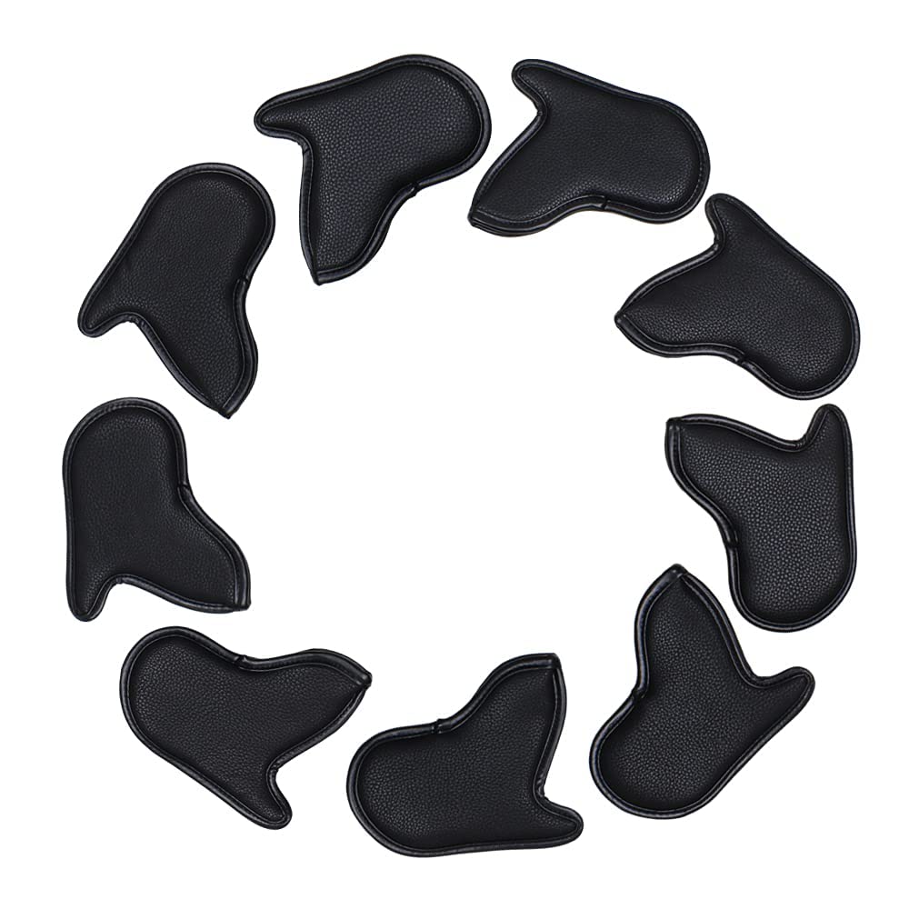 Scott Edward 9Pcs Golf Club Iron Head Covers Protector PU Leather Embroidery Number Fit Well Club 4-9/A/P/S (Black Shark)