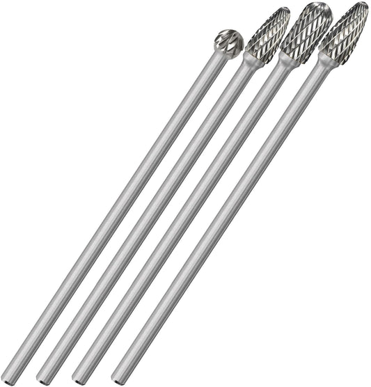 Sworker 4Pcs Long Carbide Burr Set 6mm Shank Total L 155mm Die Grinder Bits Rotary Rasp Attachment Cut Port Grind Metal Cast Iron Steel Aluminum Cylinder Head Engine Intake Exhaust Manifold Tight Area
