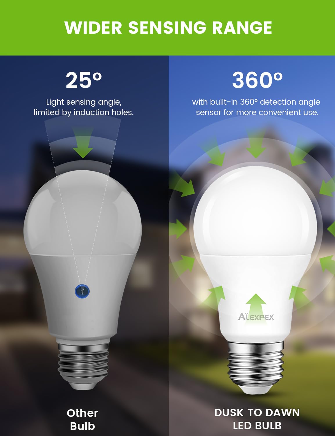 ALEXPEX Dusk to Dawn LED Light Bulbs, 13W(100W Equivalent) 1100LM, 3000K Warm White, A19 E26 Automatic Sensor Lighting for Indoor Outdoor, Lightbulbs for Porch, Front Door, Entryway, 3 Pack