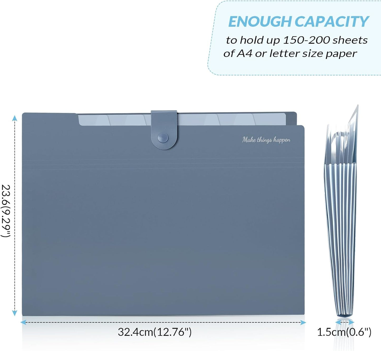 SKYDUE Expanding File Organizer - 8 Pocket Accordion Folder with Labels | Portable Blue Document Organizer