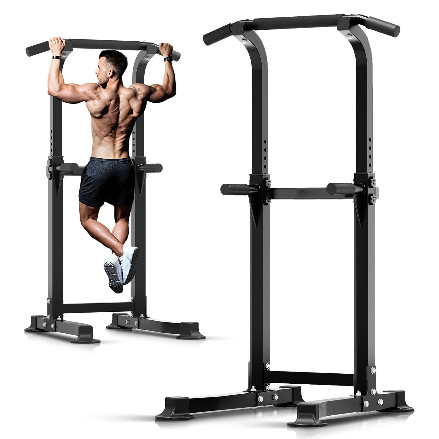 ZENOVA Pull Up Bar Dip Bar Power Tower Workout Dip Station Height Adjustable Free Standing Chin Up Bar Home Gym Equipment 300LBS Weight Capacity