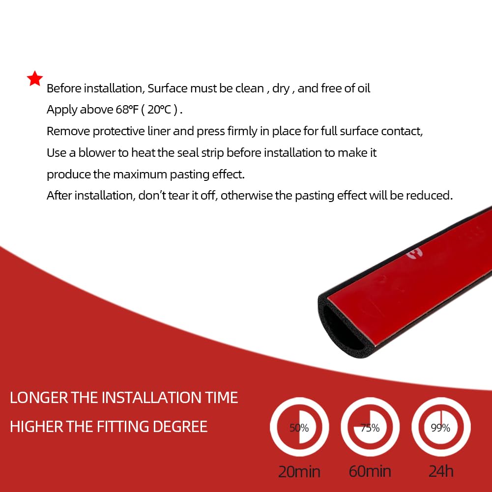 Aroilder Foam Rubber Seal Strip, Self-Adhesive D Shape EPDM Rubber Weather Stripping for RV, Boat, Auto, Truck, Marine, Garage Doors/Window and More, W:1"; H:0.5",13Ft