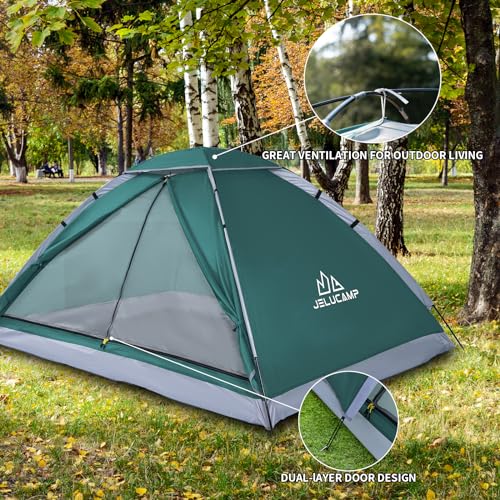 JELUCAMP 2-Person Dark Green Dome Tent Lightweight Waterproof Camping Shelter