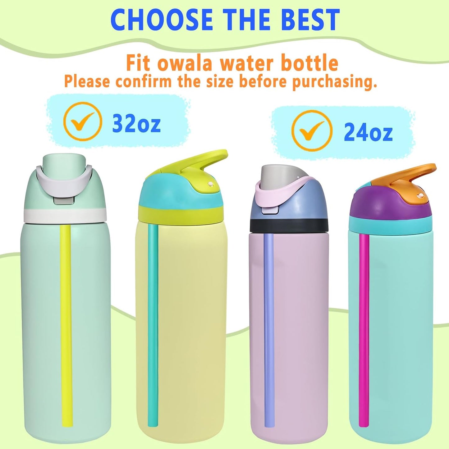NTIERA Replacement Straws for Owala FreeSip 24oz & 32oz Bottles - 8 Colorful Reusable Straws with Cleaning Brush