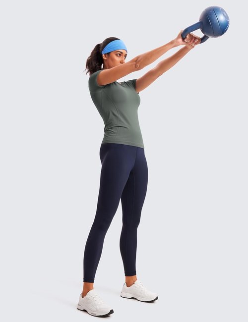 CRZ YOGA Seamless Workout Tops for Women - Breathable Short Sleeve Athletic Tees | Hip Length Gym & Yoga Shirts